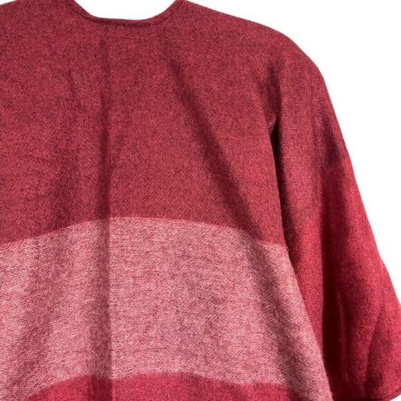 Woolrich Womens Red Fringe Poncho Cape Wide Stripe Open Jacket Cardigan O/S - Picture 13 of 16